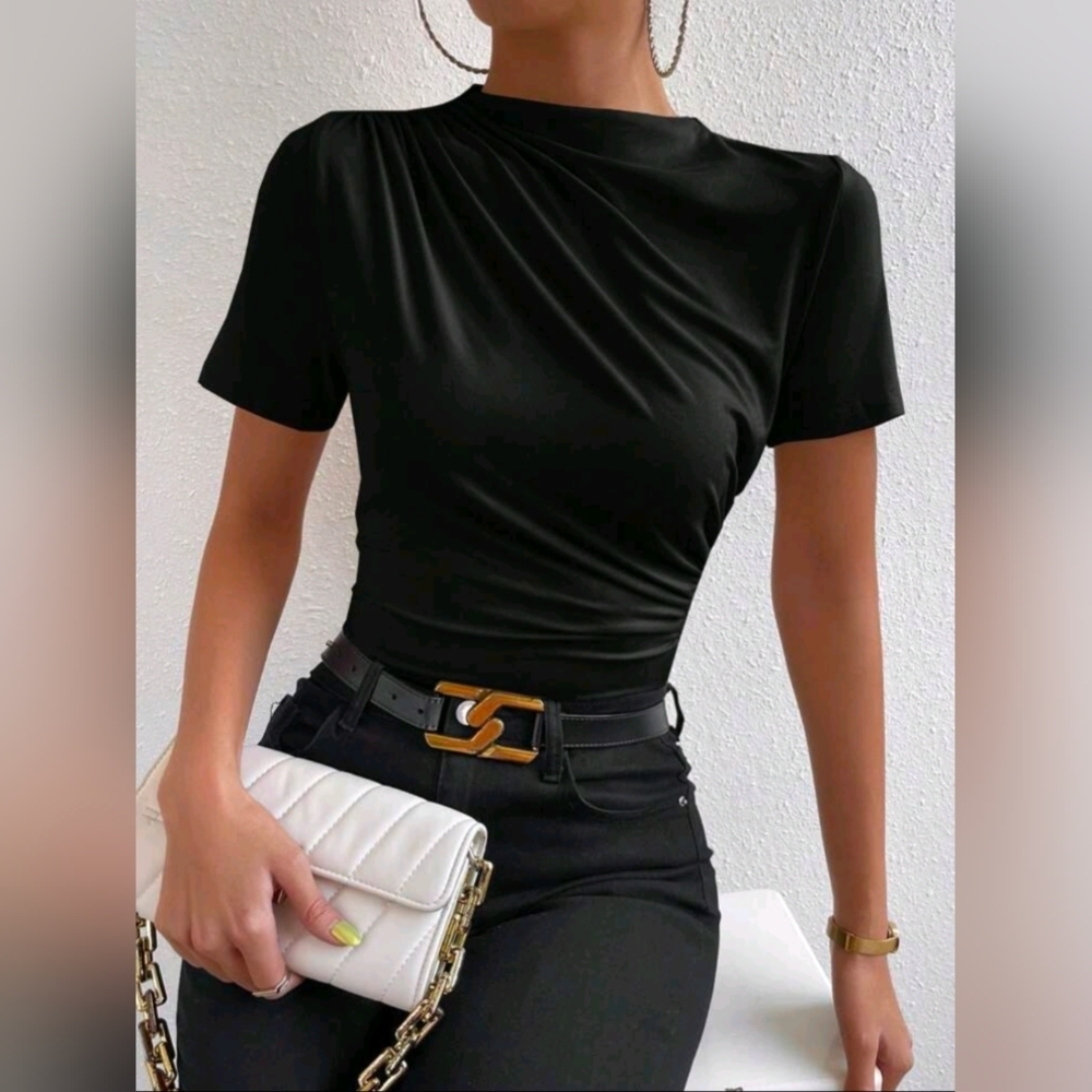 Chic Black Women's Mock Neck Top Baddie